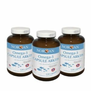 Packshot di 3 confezioni NORSAN Omega-3 Capsule Arktis