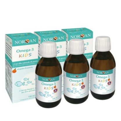 Packshot di 3 bottiglie NORSAN Omega-3 KIDS