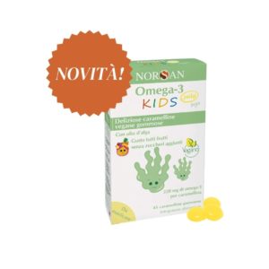 Packshot Norsan Omega 3 KIDS Jelly Alga con bollino arancione "novità"