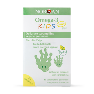 Packshot Norsan Omega 3 KIDS Jelly Alga con bollino arancione "novità"