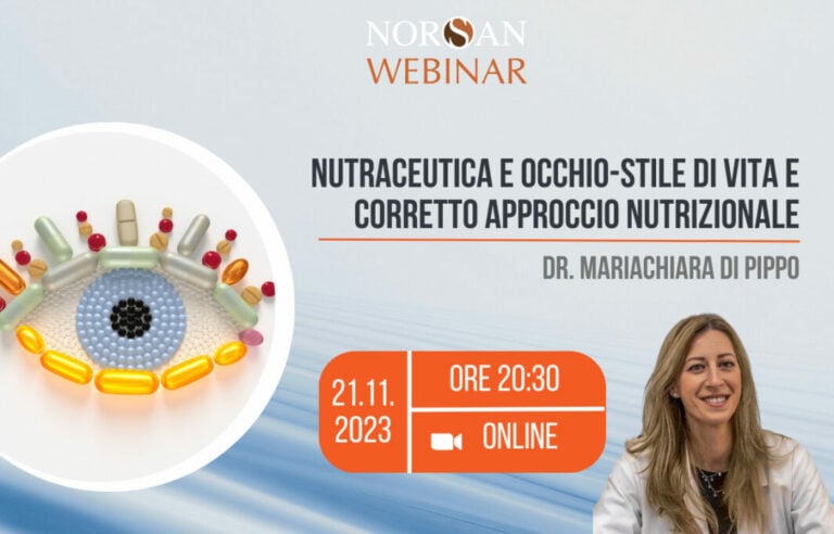 Copertina webinar: Varie pillole e capsule presentate a forma di occhio, info evento e foto profilo della Dr.ssa Dr. Mariachiara Di Pippo