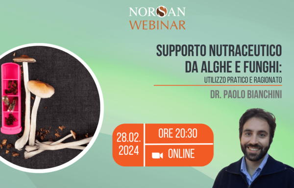 Copertina webinar: Grafica portapillole e funghi, info evento e foto profilo del Dr. Bianchini