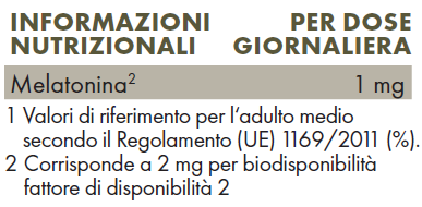 Tabella con valori nutrizionali ZREEN Melatonina