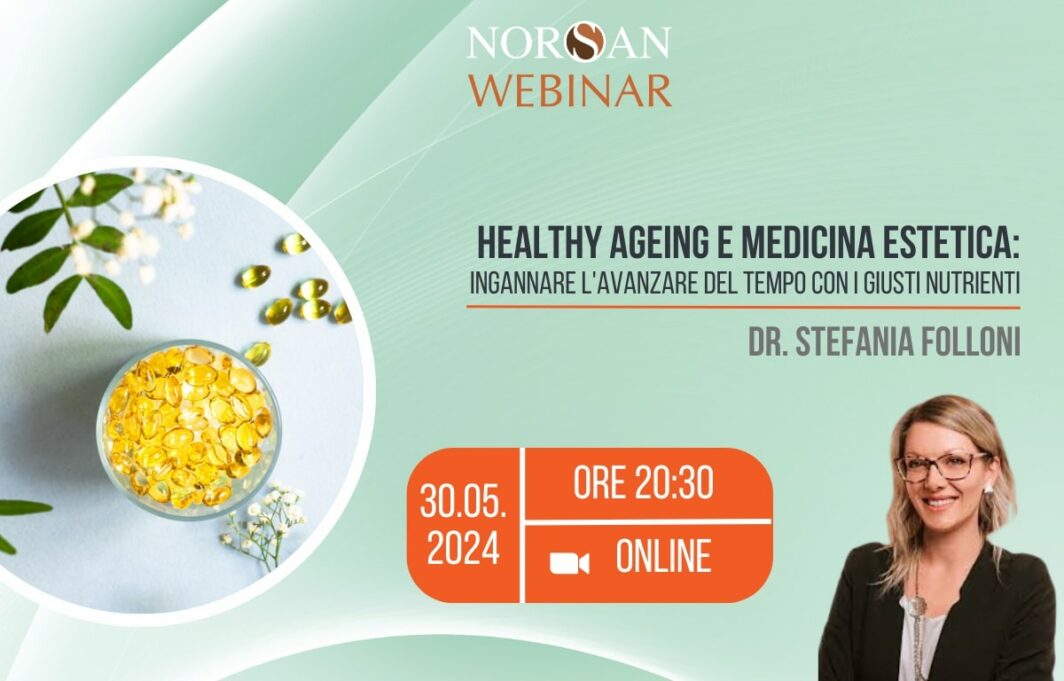 Copertina webinar: Grafica di un ciottolo con capsule di omega-3, info evento e foto profilo della Dr. Folloni