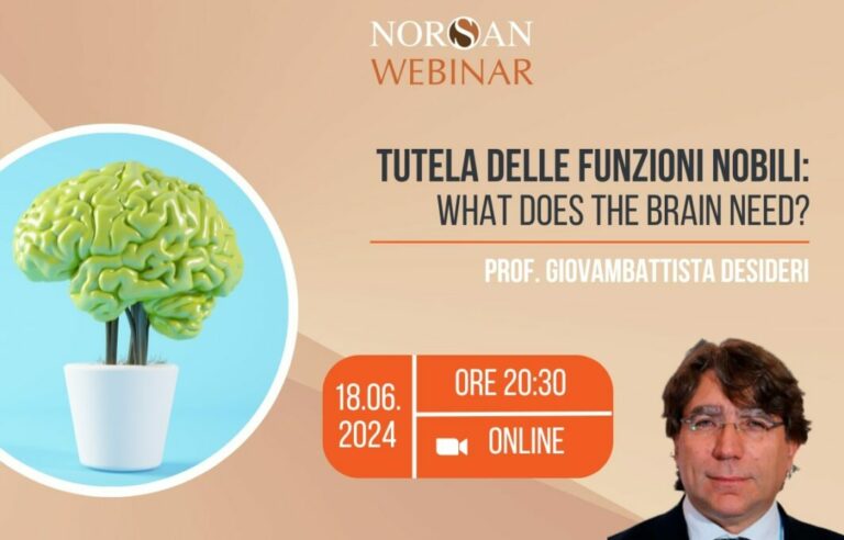 Copertina webinar: Grafica di un cervello verde a forma di pianta, info evento e foto profilo del Prof. Giovambattista Desideri