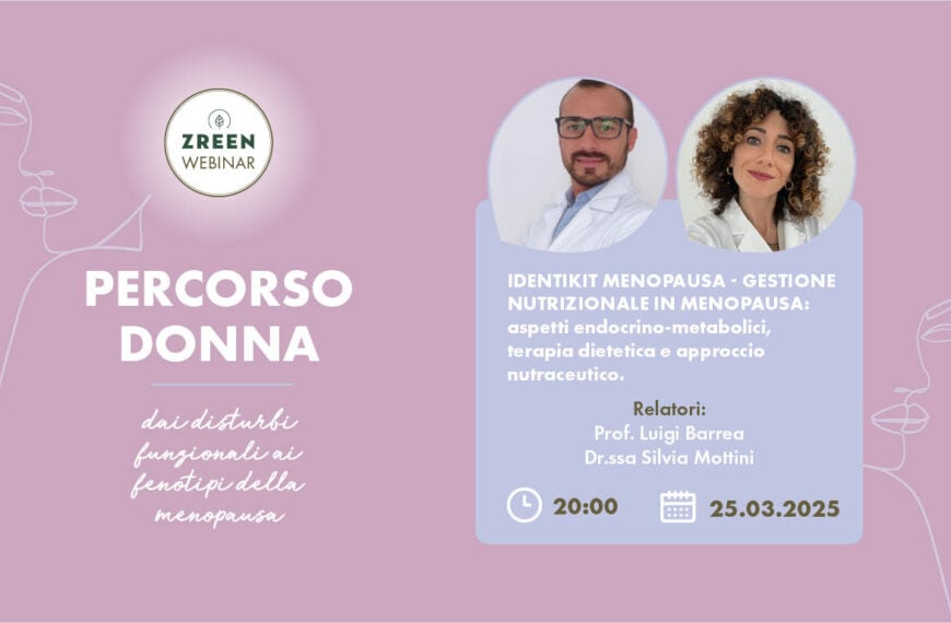Copertina webinar: info evento e foto profilo dei relatori Dr.ssa Silvia Mottini e Prof. Luigi Barrea