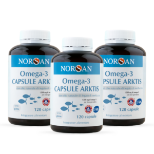 Packshot di 3 confezioni NORSAN Omega-3 Capsule Arktis