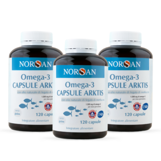 Packshot di 3 confezioni NORSAN Omega-3 Capsule Arktis