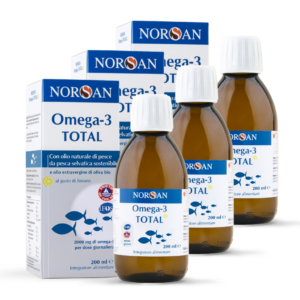 Packshot di 3 bottiglie NORSAN Omega-3 Total