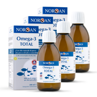 Packshot di 3 bottiglie NORSAN Omega-3 Total