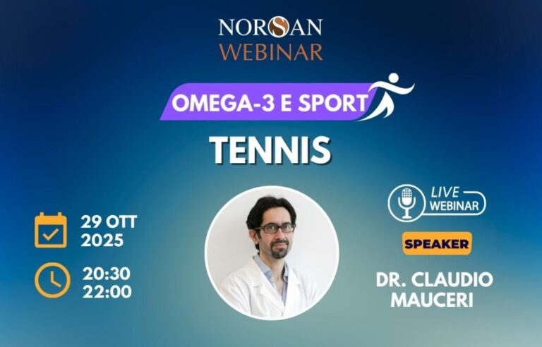 Copertina NORSAN Webinar: OMEGA-3 E SPORT. Info evento e foto profilo Dr. Mauceri