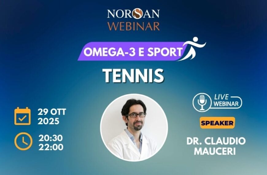 Copertina NORSAN Webinar: OMEGA-3 E SPORT. Info evento e foto profilo Dr. Mauceri
