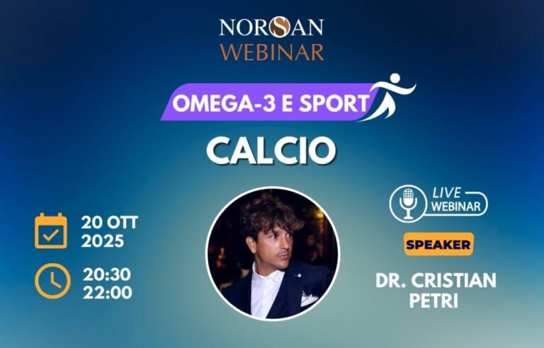 Copertina NORSAN Webinar: OMEGA-3 E SPORT. Info evento e foto profilo Dr. Petri