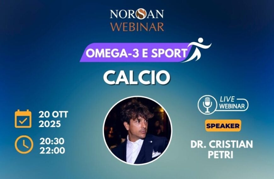Copertina NORSAN Webinar: OMEGA-3 E SPORT. Info evento e foto profilo Dr. Petri