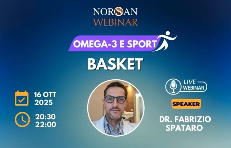 Copertina NORSAN Webinar: OMEGA-3 E SPORT. Info evento e foto profilo Dr. Spataro