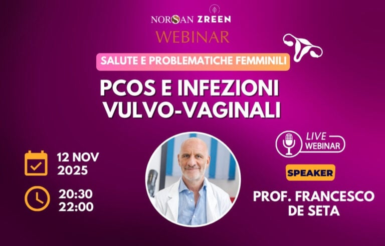 Copertina NORSAN Webinar: Salute e Problematiche Femminili. Info evento e foto profilo Prof. Francesco De Seta
