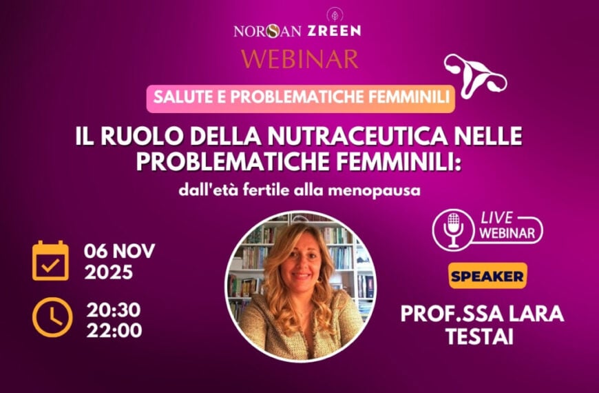 Copertina NORSAN Webinar: Salute e Problematiche Femminili. Info evento e foto profilo Prof.ssa Lara Testai