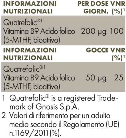 Valori nutrizionali ZREEN Acido folico liquido