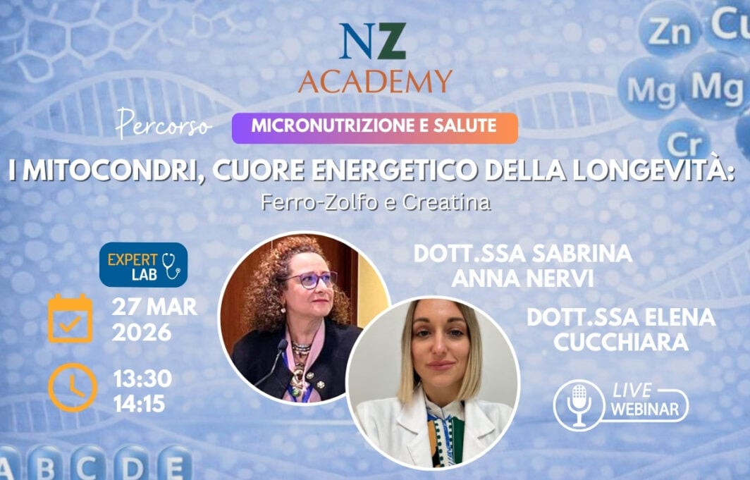 Copertina Expert Lab NZ Academy: I mitocondri, cuore energetico della longevità: ferro-zolfo e creatinina