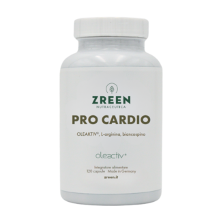 Barattolo bianco di integratore “Pro Cardio” Zreen, confezione da 120 capsule.